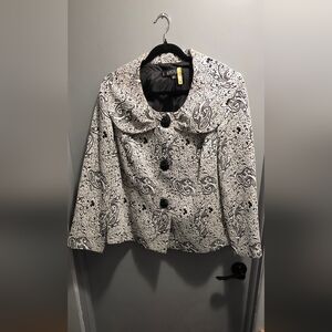 Kasper Textured Jacquered White And Black Paisley Blazer16 W